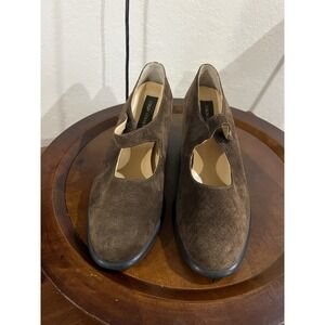 Colin Stuart Mary Jane Heels Chocolate‎ Brown Suede  Size 10 Block Heel Retro